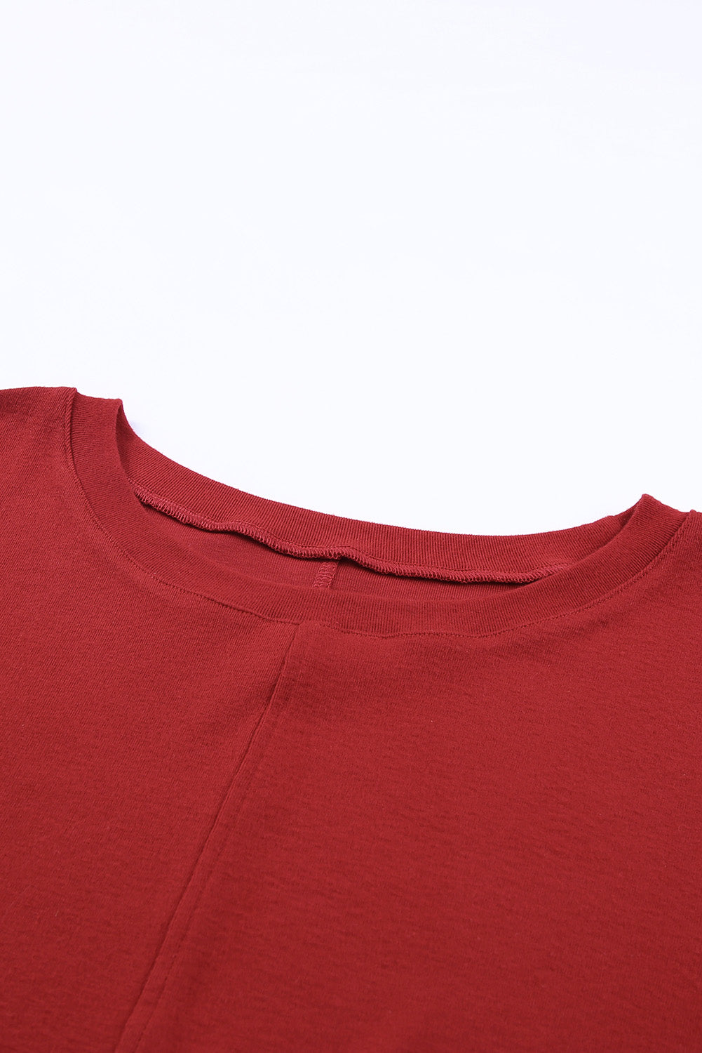 Red Sandalwood V Neck Center Seam Long Sleeve Tee