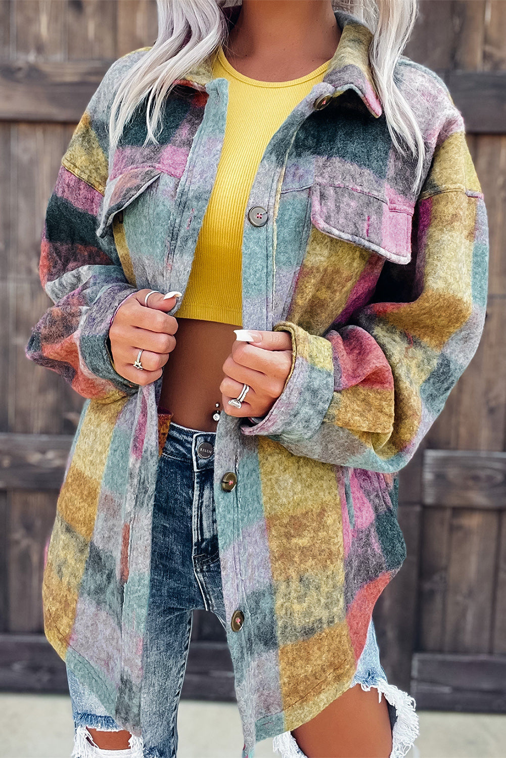 Multicolor Brushed Plaid Plus Size Shacket