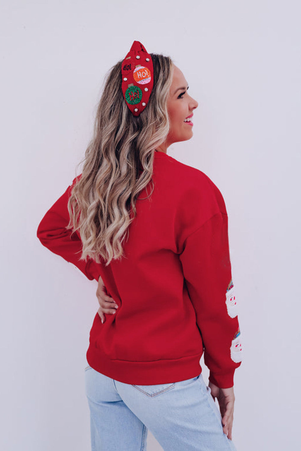 Red Christmas Santa Claus Print Drop Shoulder Sweatshirt