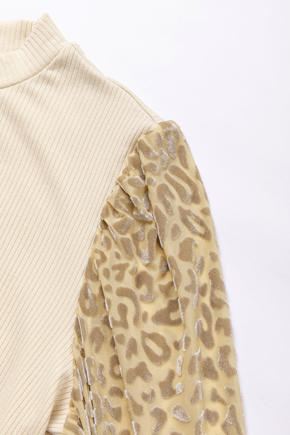 Apricot Leopard Print Long Sleeve Ribbed Knit Blouse