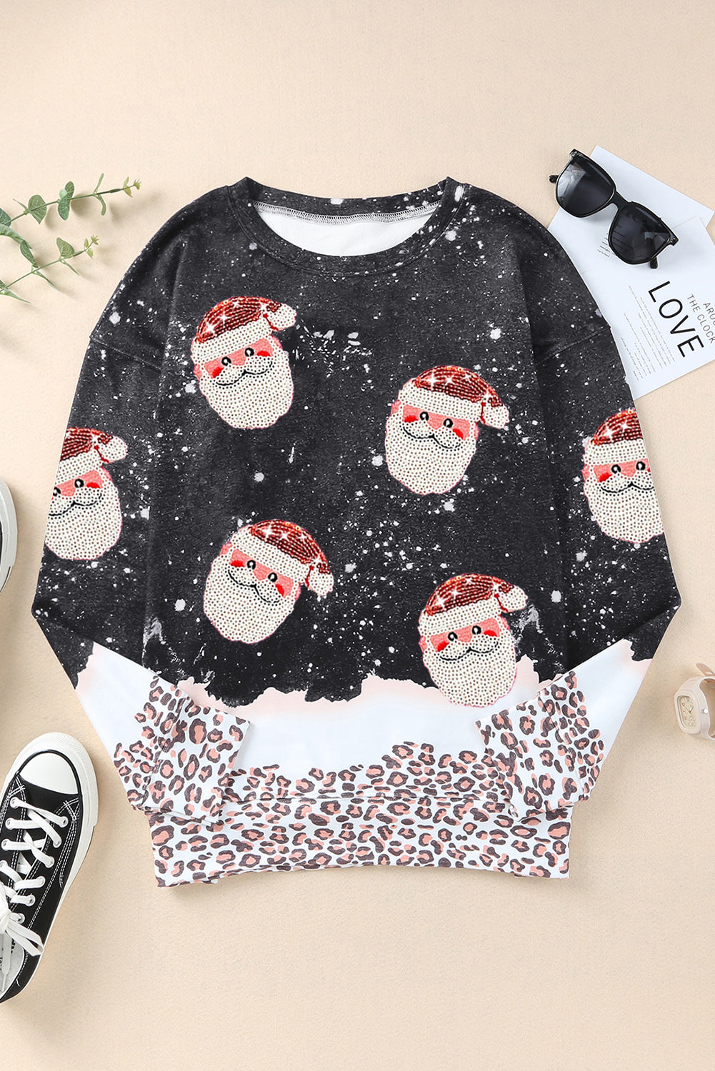 Red Christmas Santa Claus Print Drop Shoulder Sweatshirt