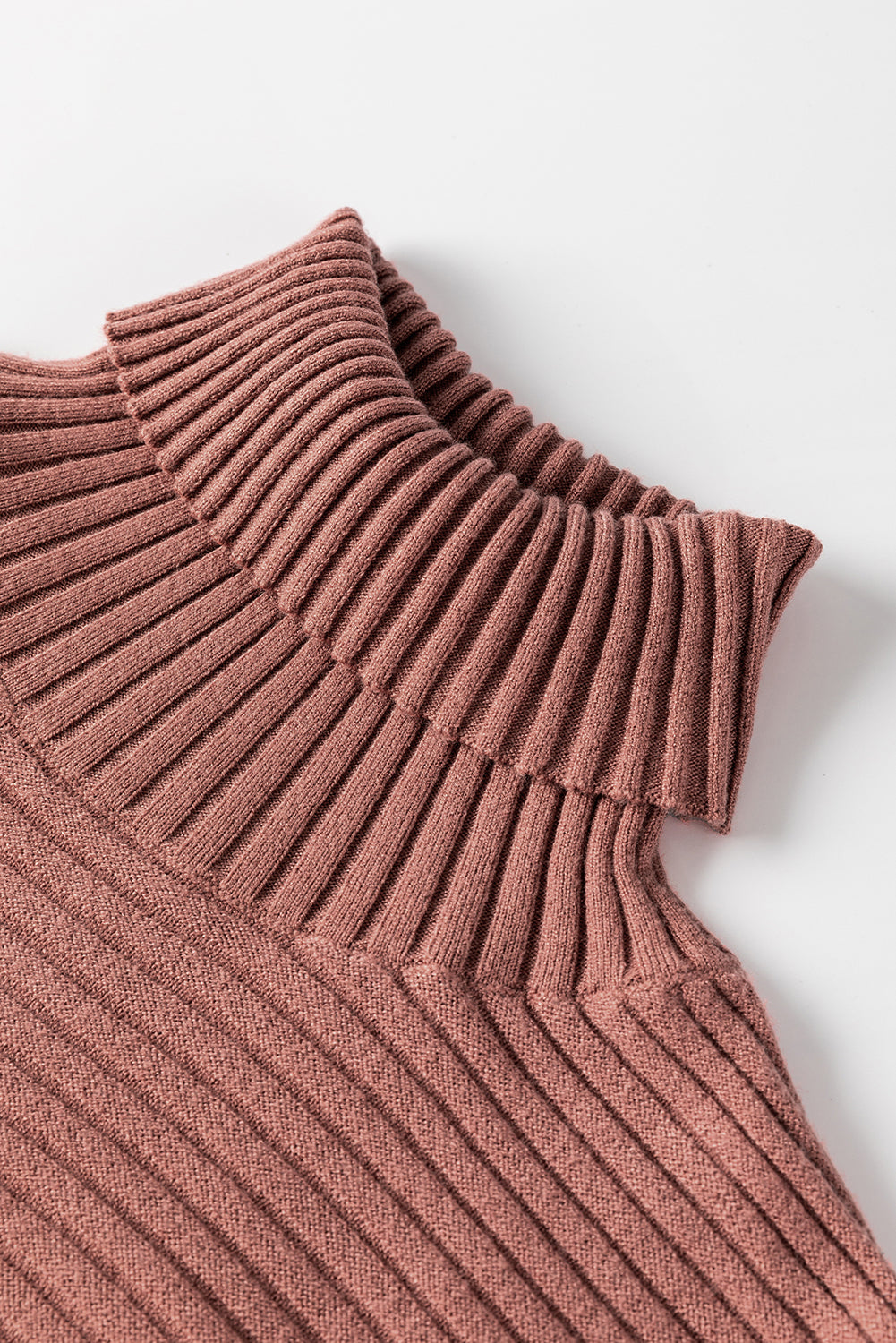 Mineral Red Turtleneck Ribbed Knit Tunic Sweater