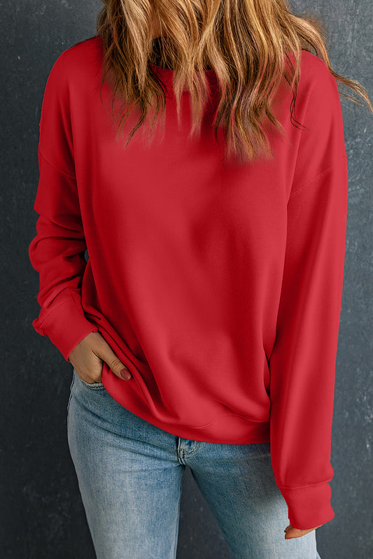 Red Solid Classic Crewneck Pullover Sweatshirt