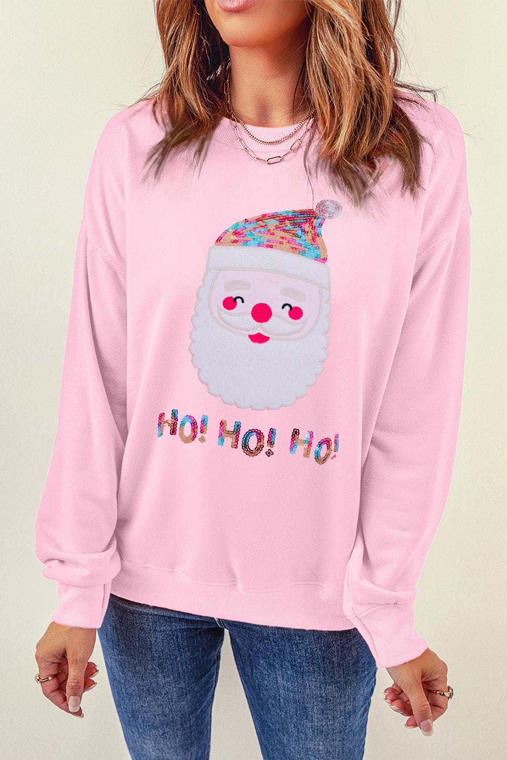 Red Christmas Santa Claus Print Drop Shoulder Sweatshirt