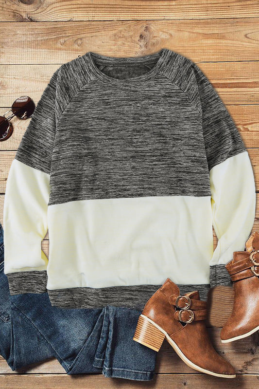 Gray Color Block Raglan Long Sleeve Top