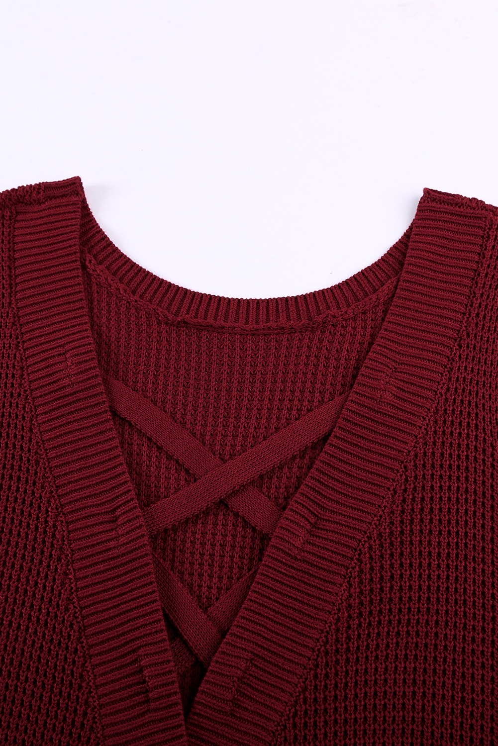 Wine Fiery Red Crisscross Hollow-out Knit Tank Top