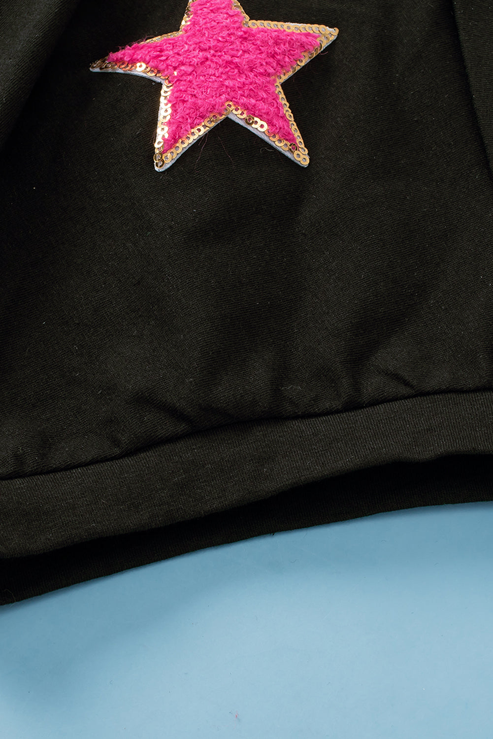 Black Sequin Chenille Star Pattern Plus Size Tee