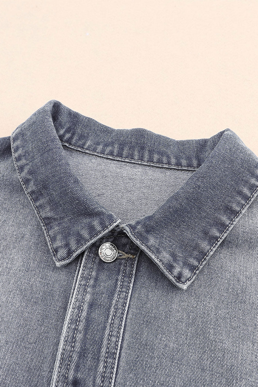 Gray Chest Pockets Drop Shoulder Loose Denim Jacket