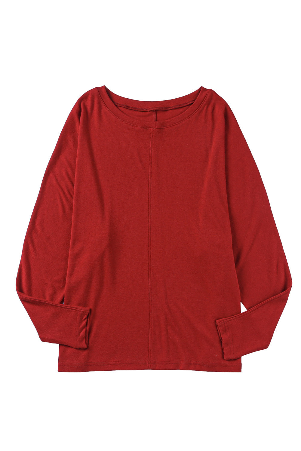 Red Sandalwood V Neck Center Seam Long Sleeve Tee