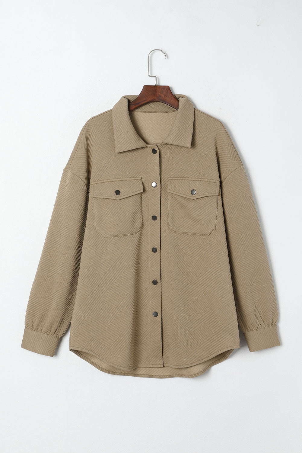 Beige Plus Size Textured Flap Pockets Jacket