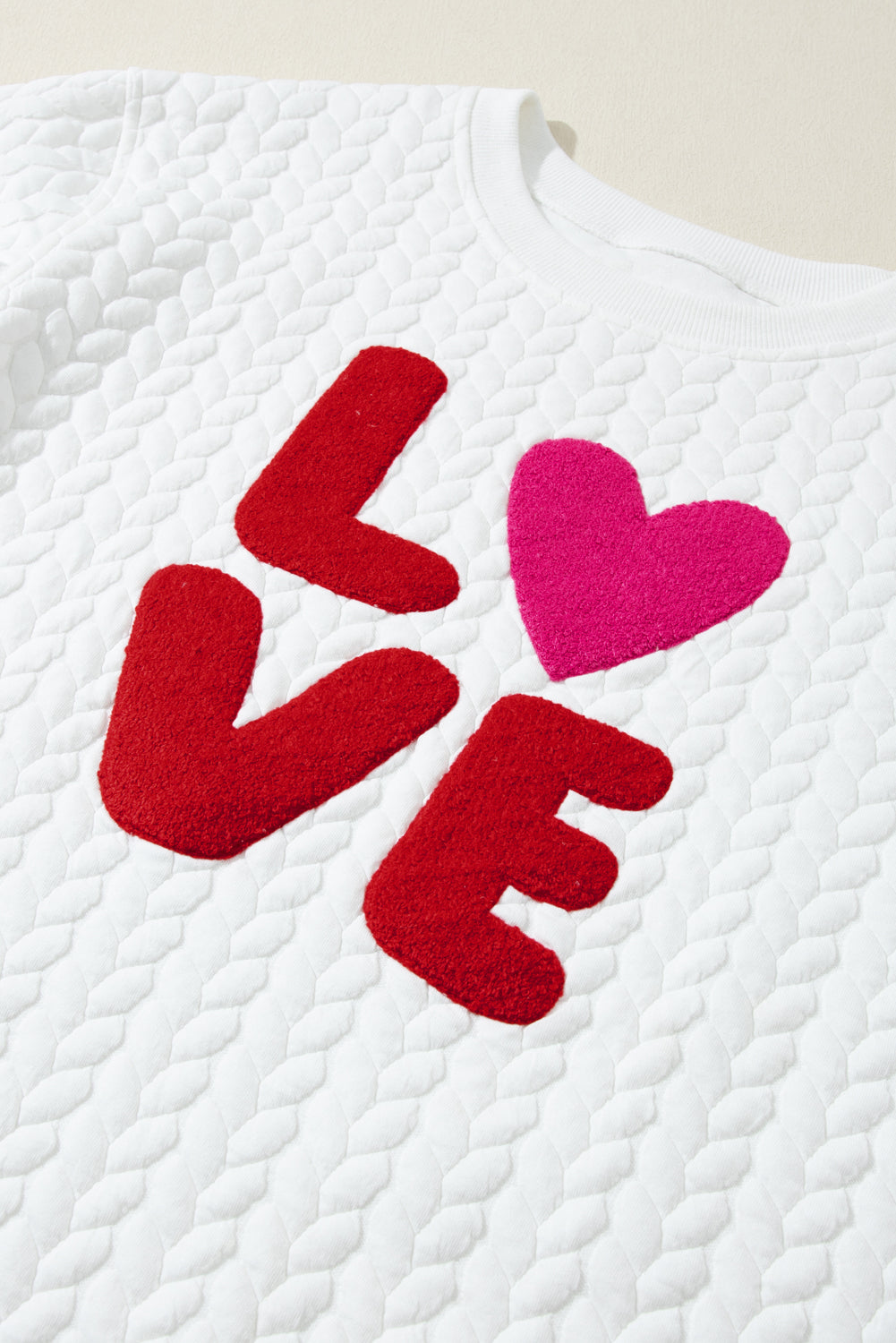 Racing Red Heart XOXO Chenille Embroidered Textured Sweatshirt