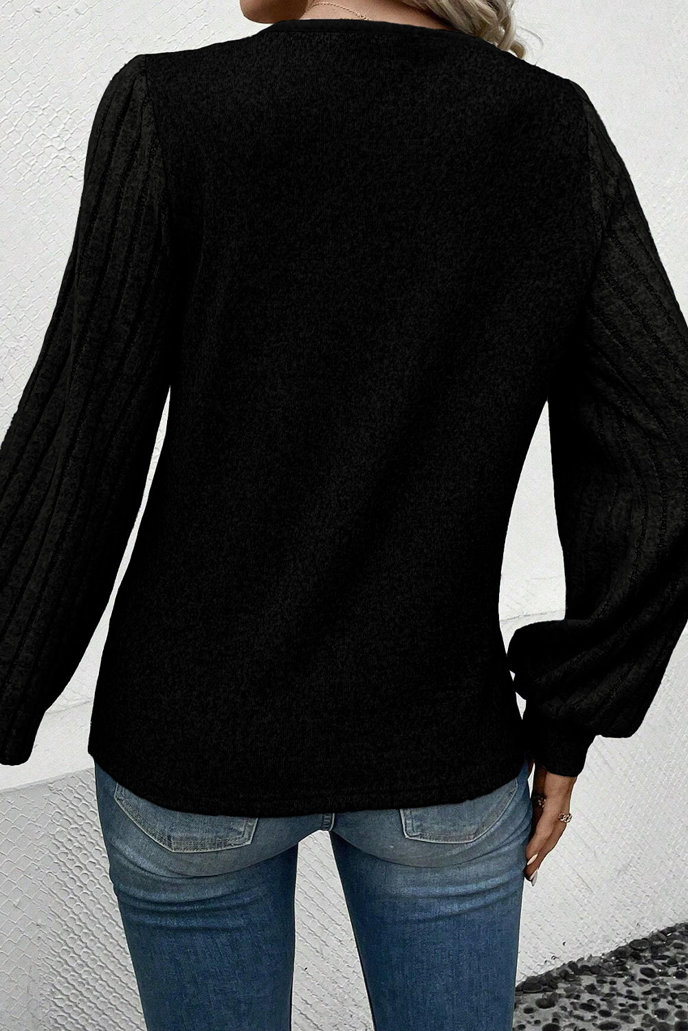 Gray Ribbed Splicing Sleeve Round Neck T-shirt