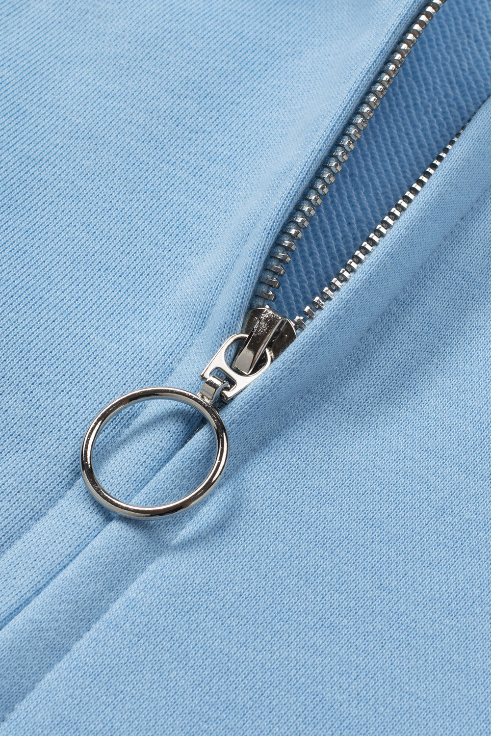 Gray Solid Color Zip Collar Sweatshirt with Pockets