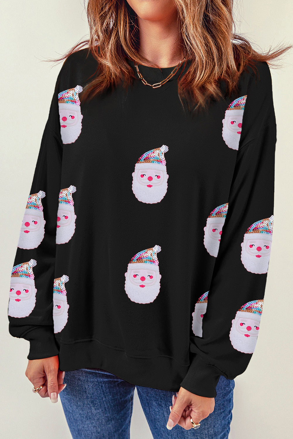 Red Christmas Santa Claus Print Drop Shoulder Sweatshirt