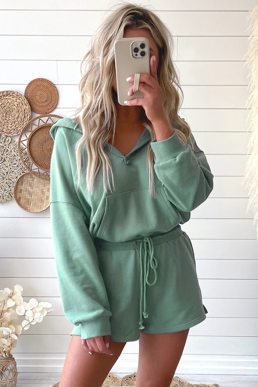 Blue French Terry Hoodie Romper