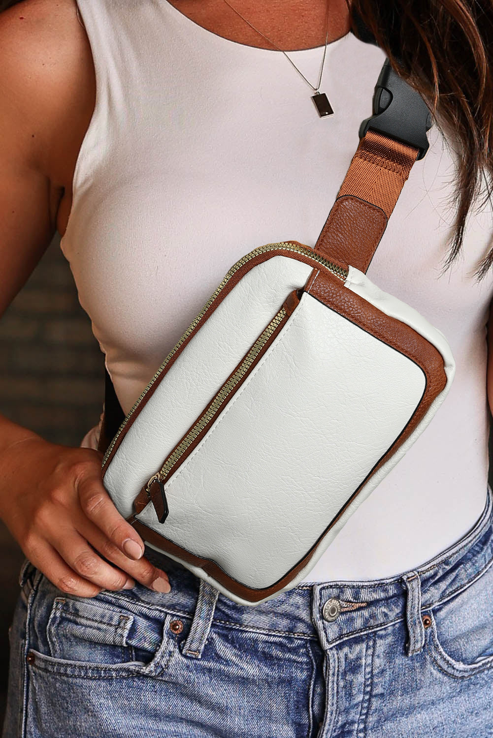 Pale Chestnut Minimalist Multi-zipped Crossbody Bag