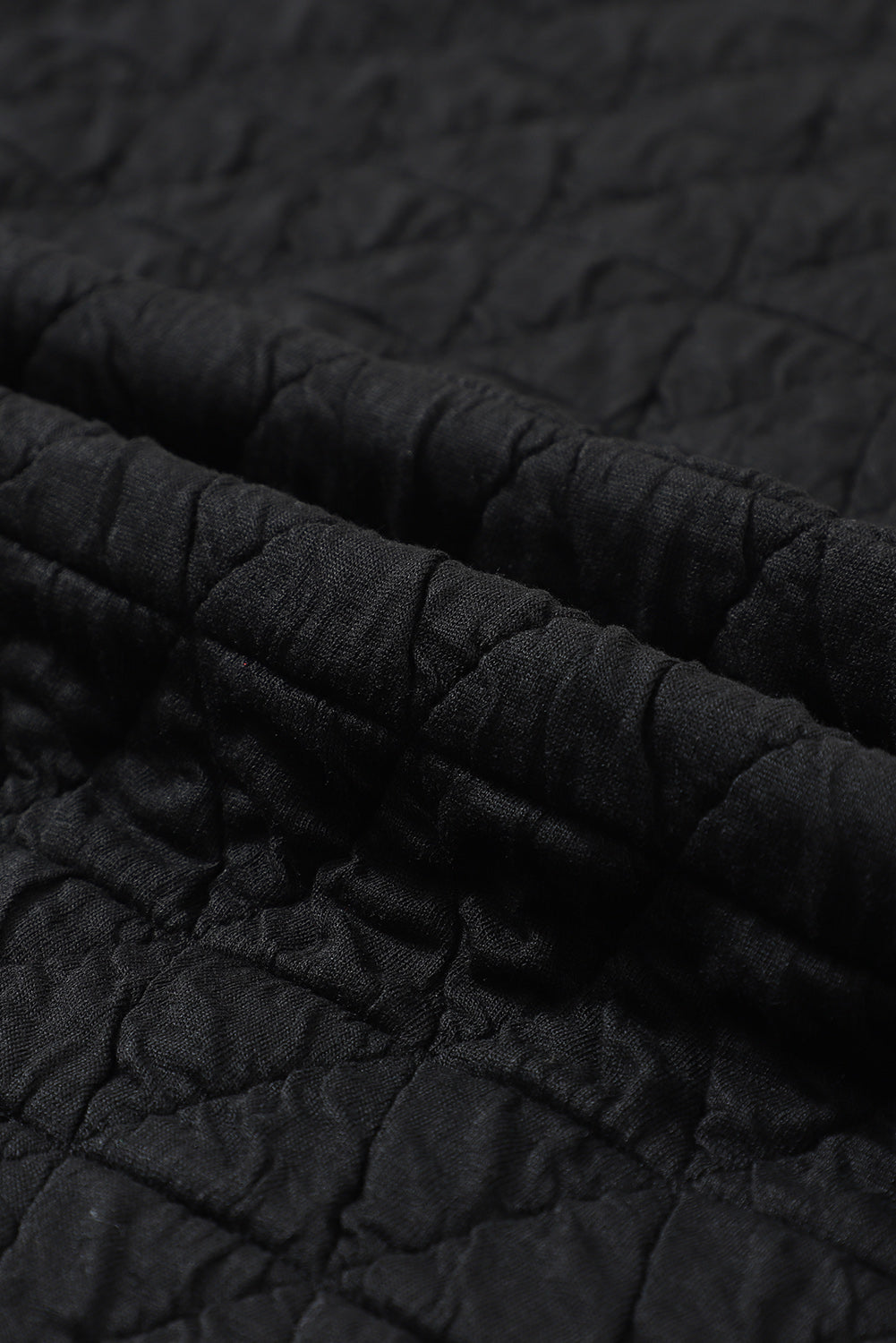 Black Solid Color Quilted Kangaroo Pocket Hoodie