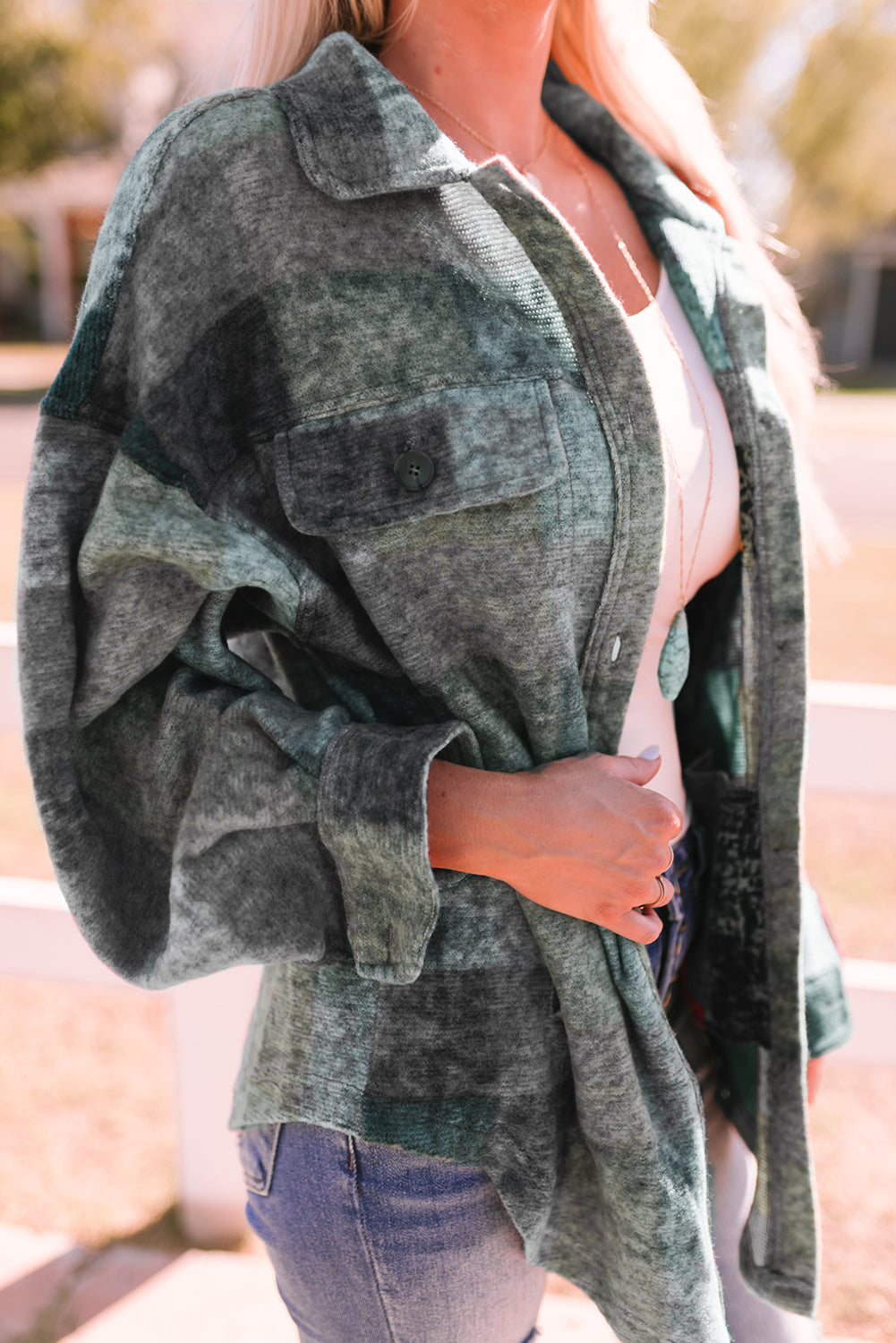 Multicolor Brushed Plaid Plus Size Shacket