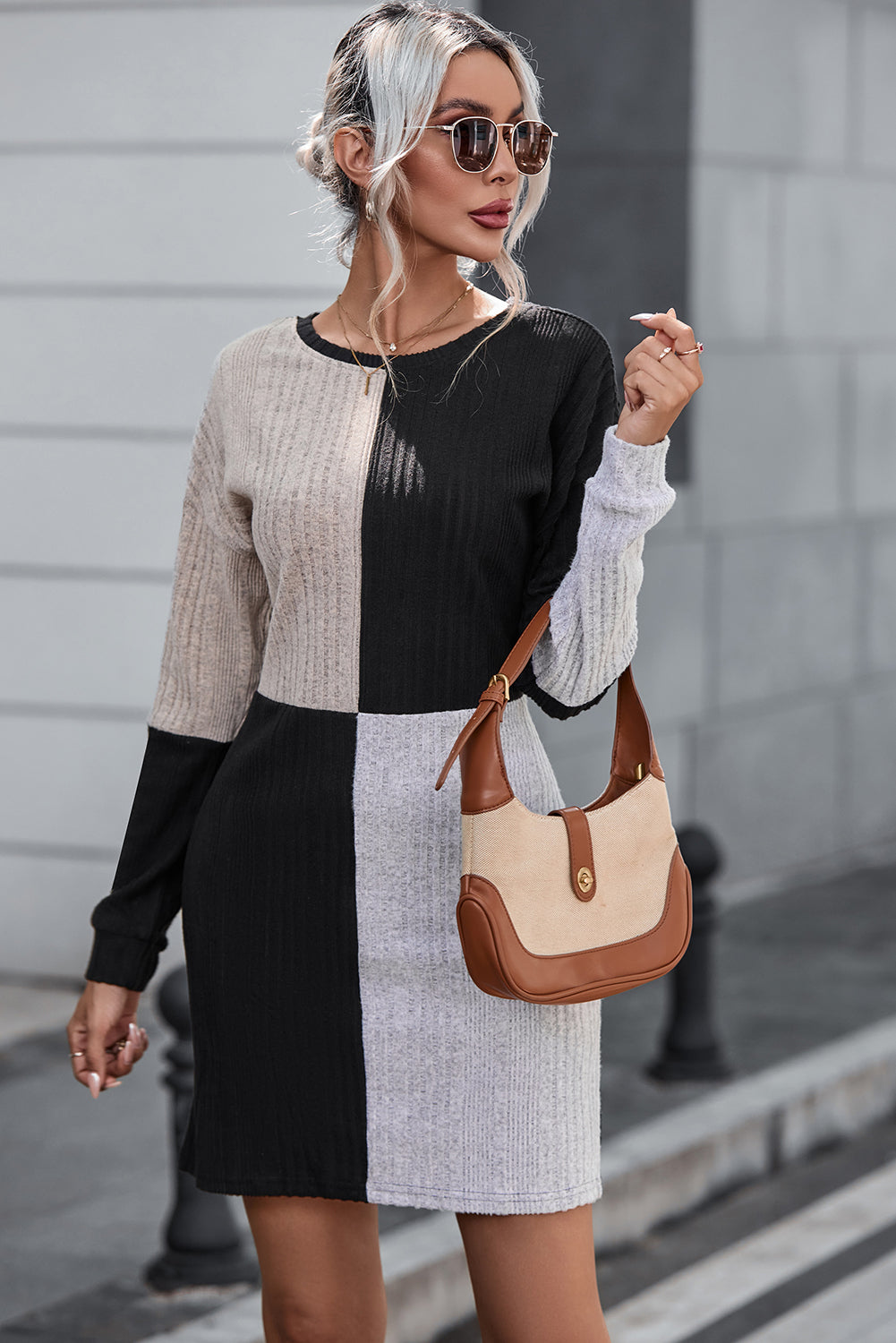 Black Colorblock Textured Knit Top