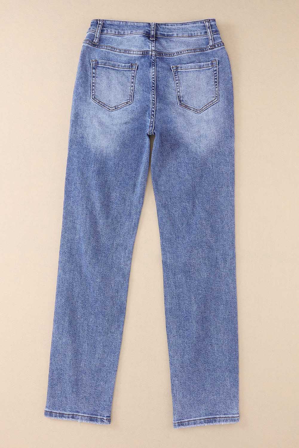 Sky Blue Heavy Destroyed Big Hole Boyfriend Jeans