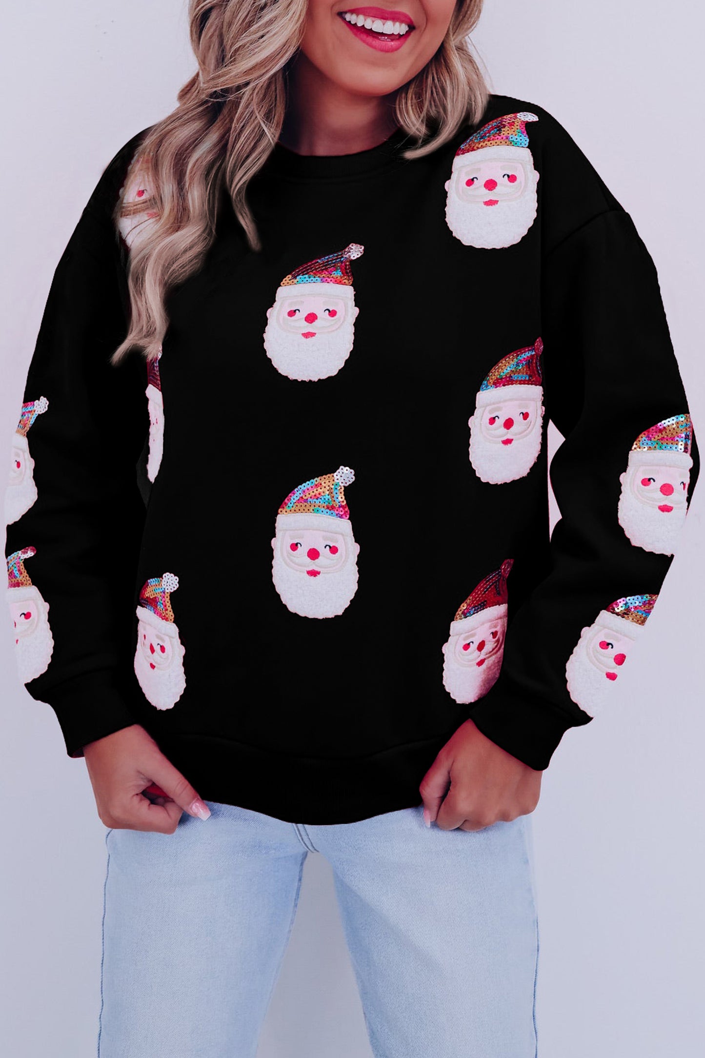 Red Christmas Santa Claus Print Drop Shoulder Sweatshirt