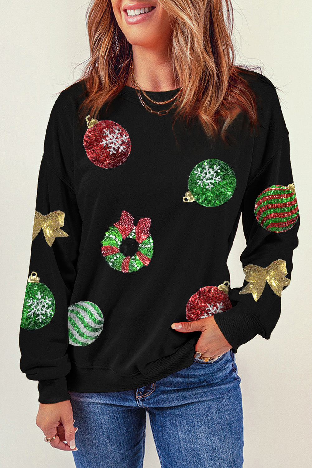 Red Christmas Santa Claus Print Drop Shoulder Sweatshirt