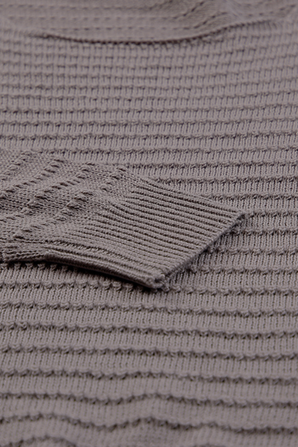 Gray Textured Knit Round Neck Dolman Sleeve Sweater