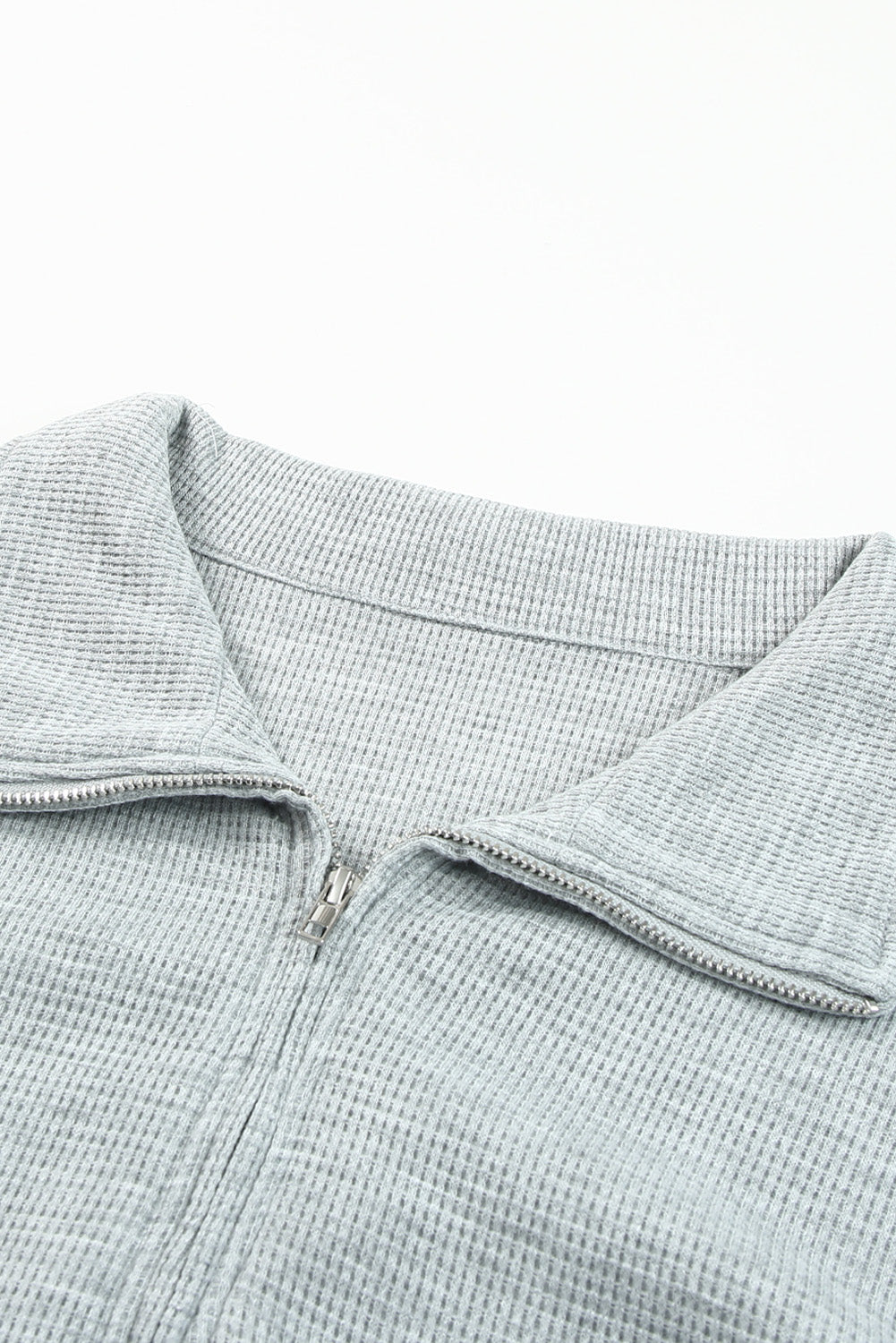 Gray Ribbed Zipper Sweatshirt and High Waist Shorts Set
