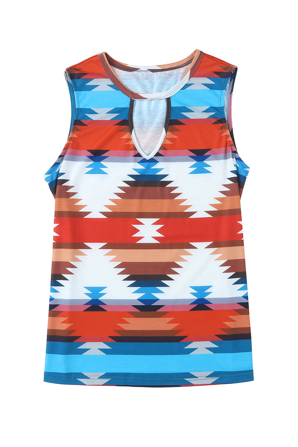 Fiery Red Aztec Geometric Print Hollowed Neckline Tank Top