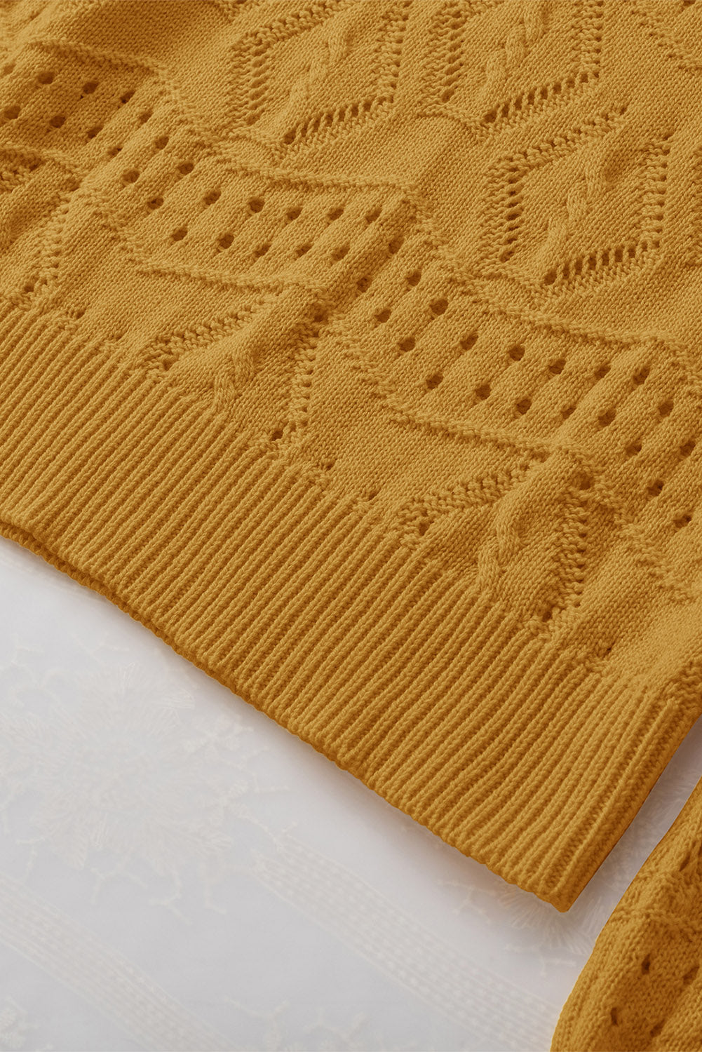 Khaki Hollowed Pattern Knit V Neck Collared Sweater