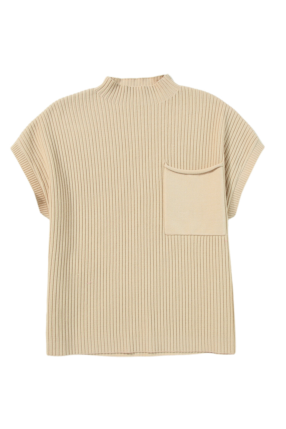 Apricot Ribbed V Neck Patched Chest Pocket Knit T-shirt