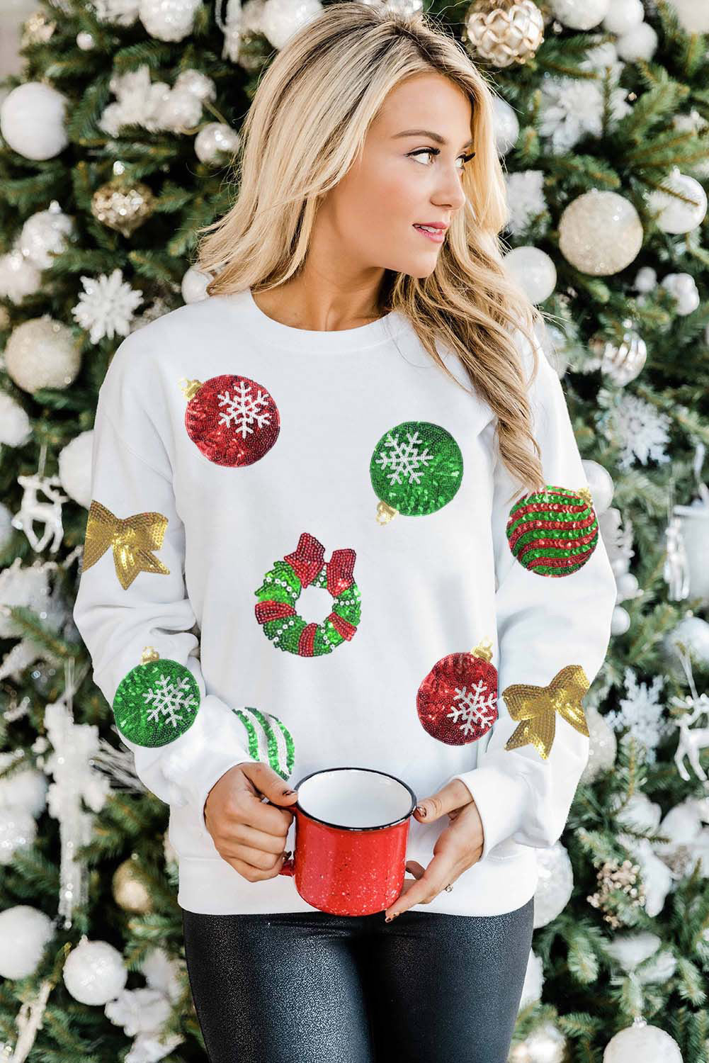 Red Christmas Santa Claus Print Drop Shoulder Sweatshirt