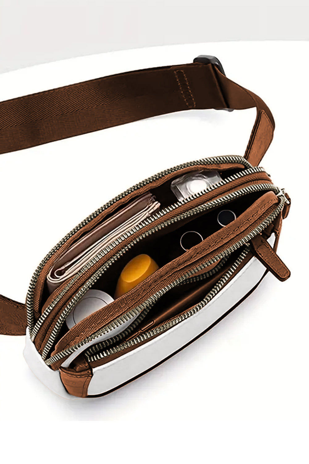 Pale Chestnut Minimalist Multi-zipped Crossbody Bag
