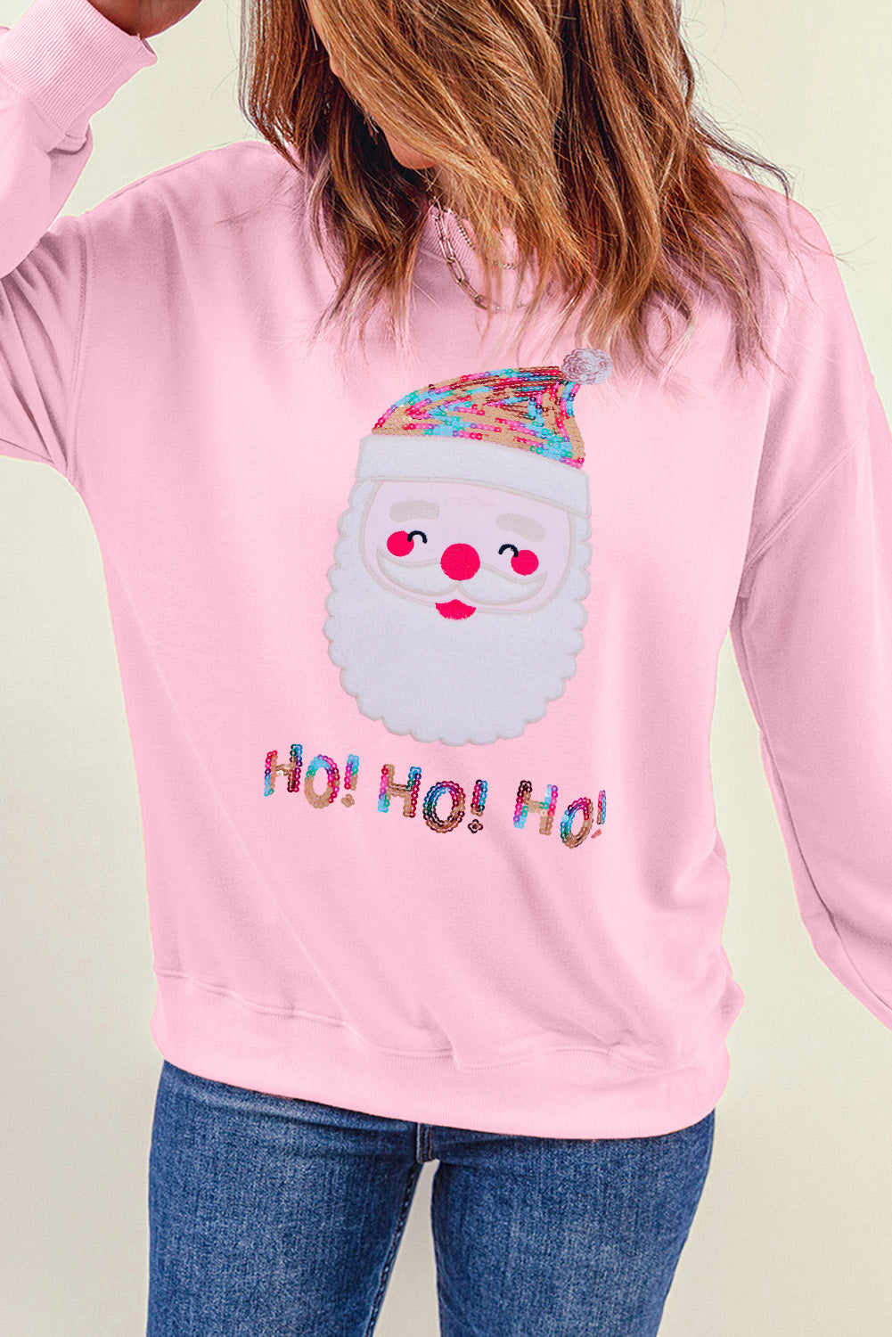 Red Christmas Santa Claus Print Drop Shoulder Sweatshirt