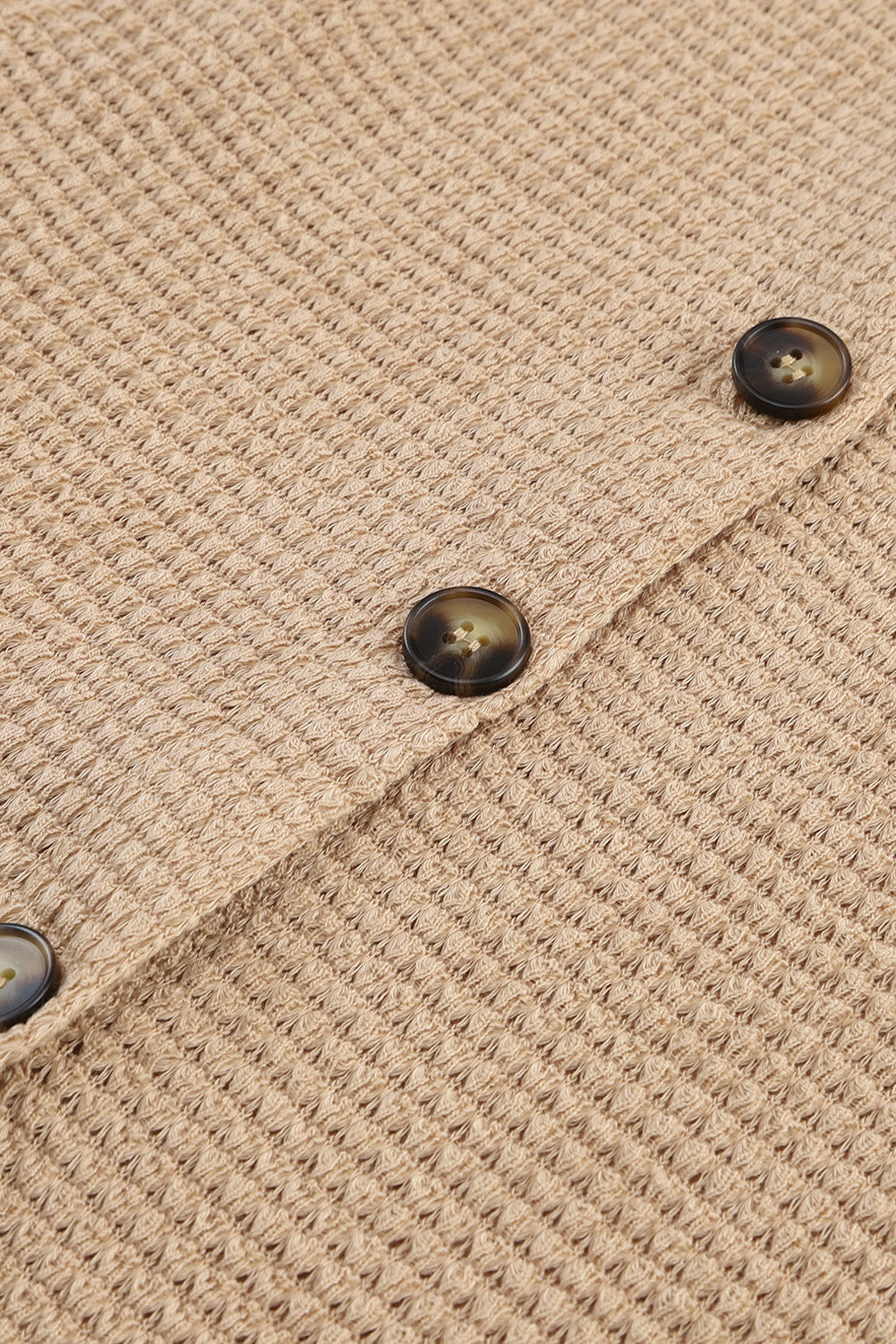 Brown Waffle Knit Button Up Casual Shirt