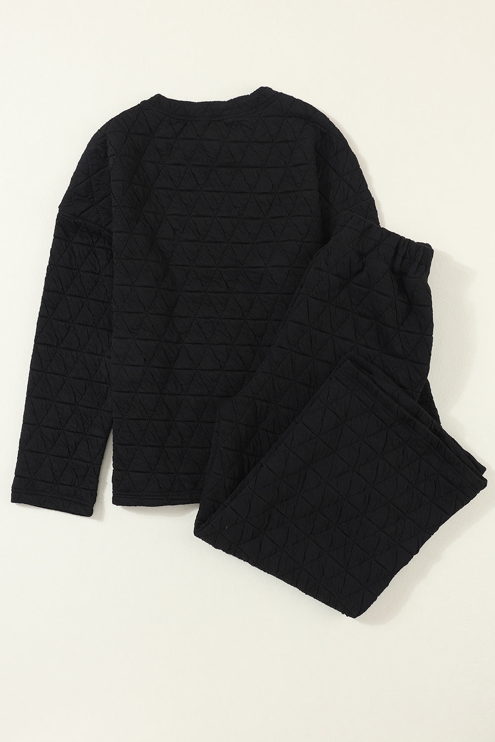 Black Solid Color Quilted Kangaroo Pocket Hoodie