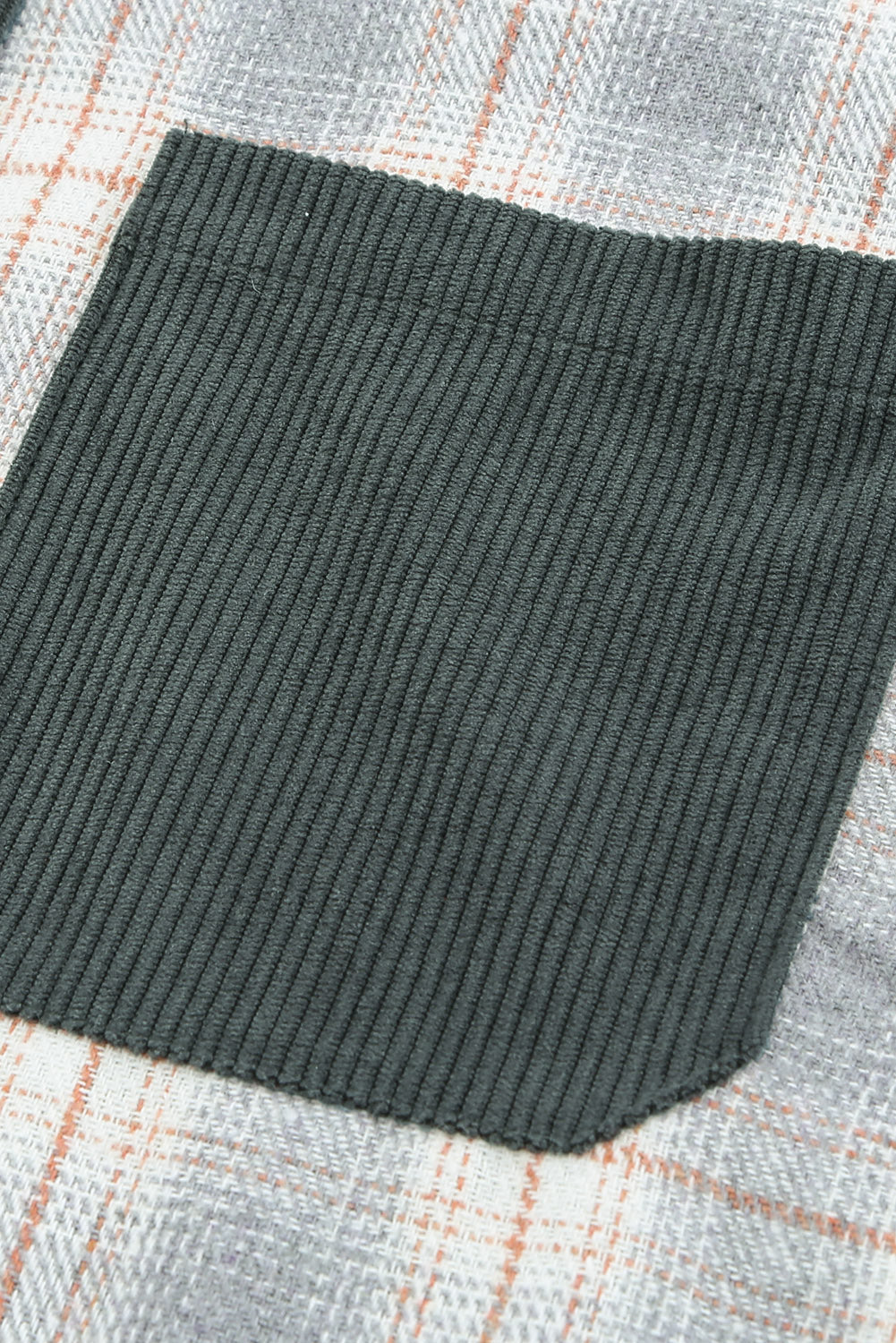 Gray Plaid Color Block Button-up Oversize Corduroy Shirt