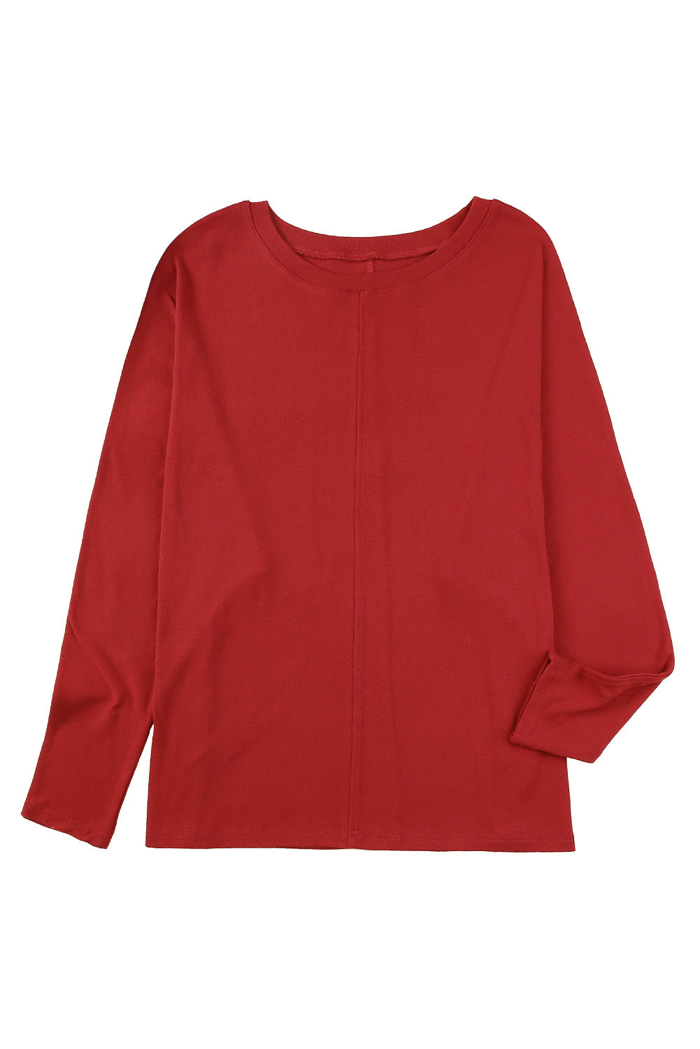 Red Sandalwood V Neck Center Seam Long Sleeve Tee