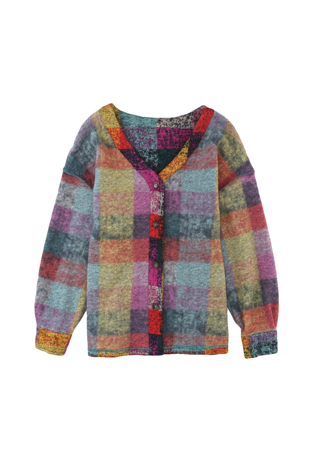 Multicolor Brushed Plaid Plus Size Shacket