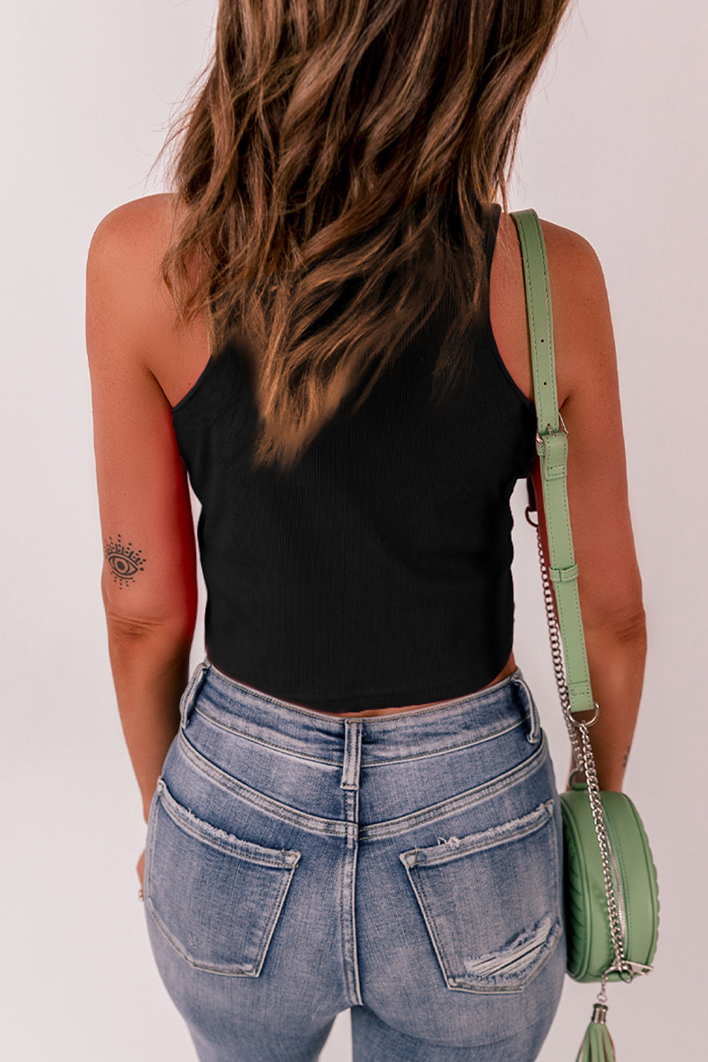 Gray Rib Knit Crew Neck Sleeveless Crop Top