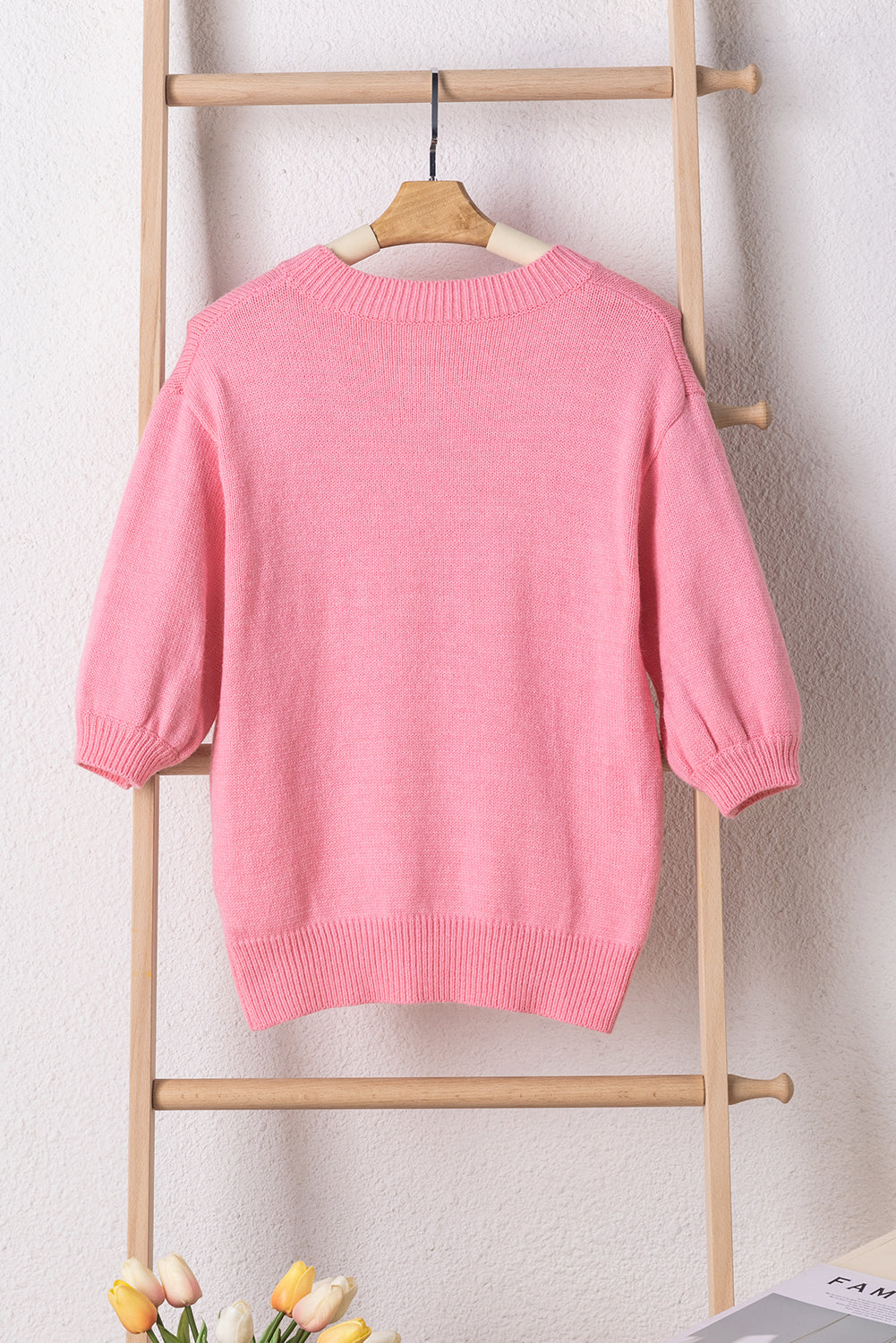 Bonbon Mom Tinsel Front Short Sleeve Sweater