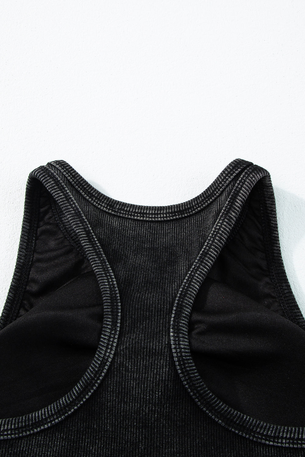 Black Ribbed Mineral Wash Racerback Cropped Tank Top