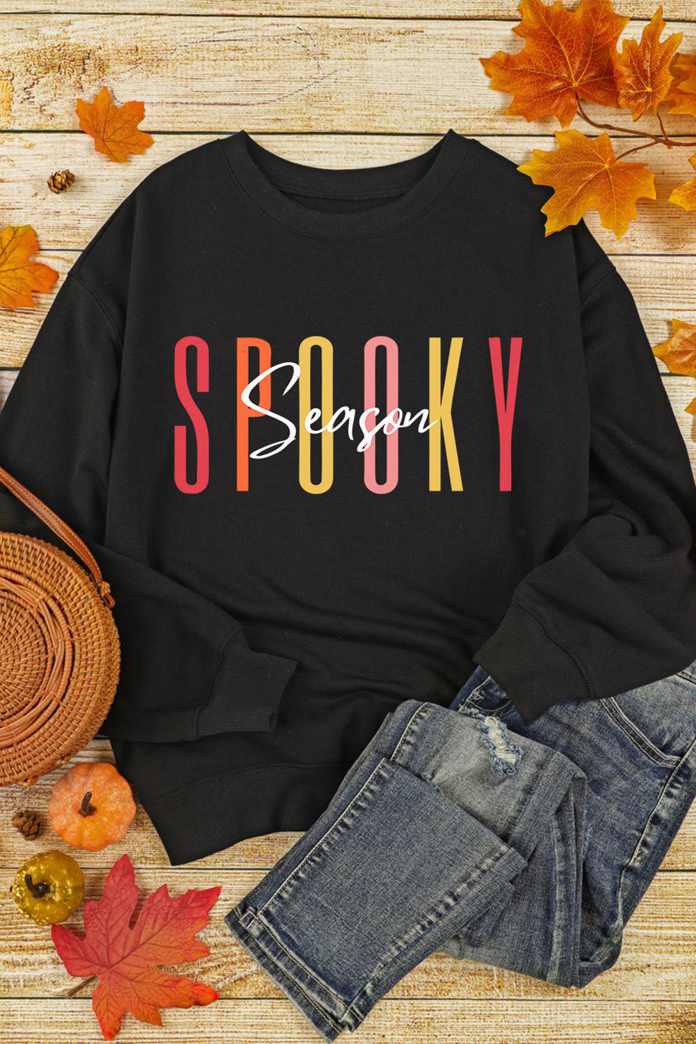 Black SPOOKY MAMA Letter Graphic Sweatshirt