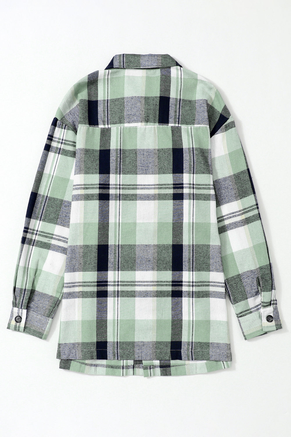 Green Printed Plus Size Chest Pocket Plaid Shirt