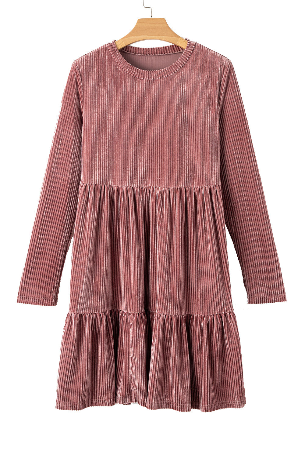 Chestnut Smocked Ribbed Velvet Babydoll Top