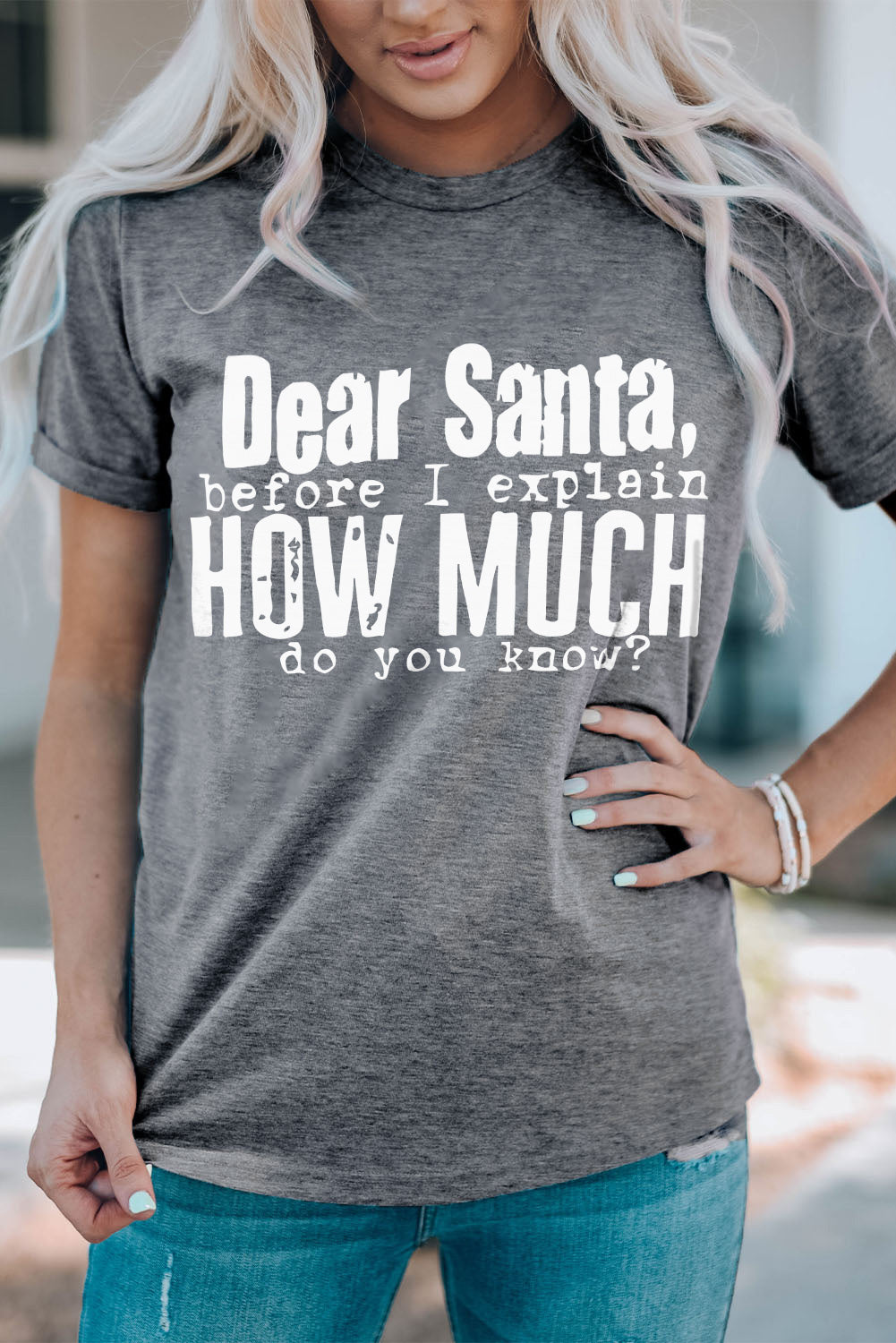 Gray Mineral Wash Christmas Funny Saying Graphic T Shirt