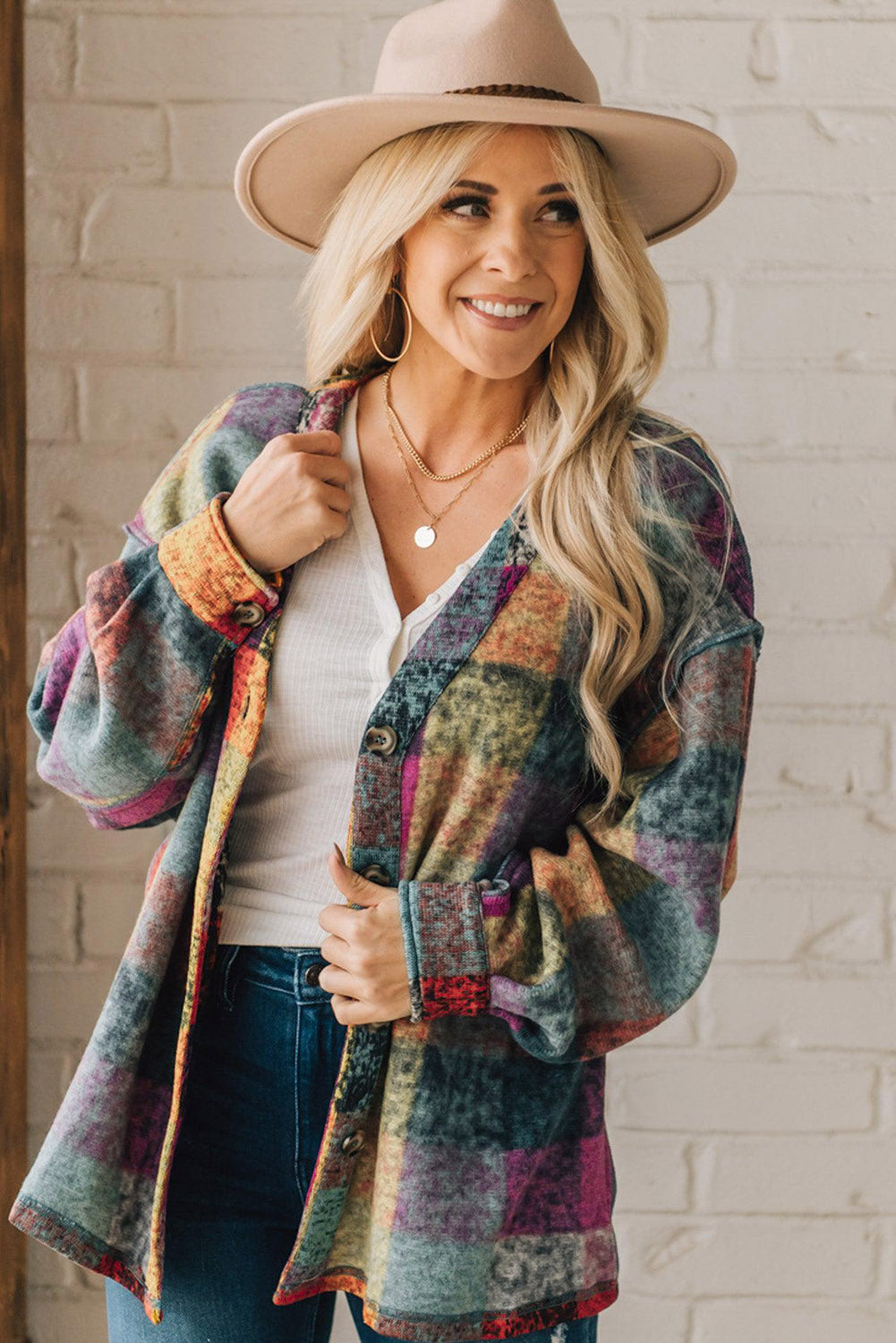 Multicolor Brushed Plaid Plus Size Shacket