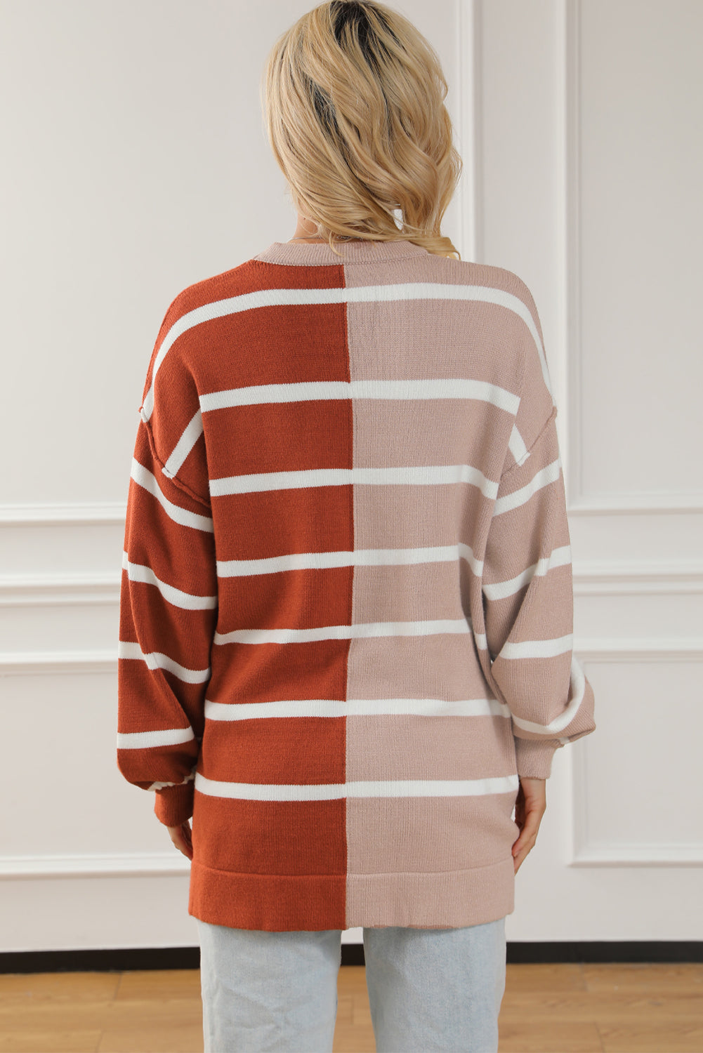 Plus Size Colorblock Striped Patchwork Loose Sweater