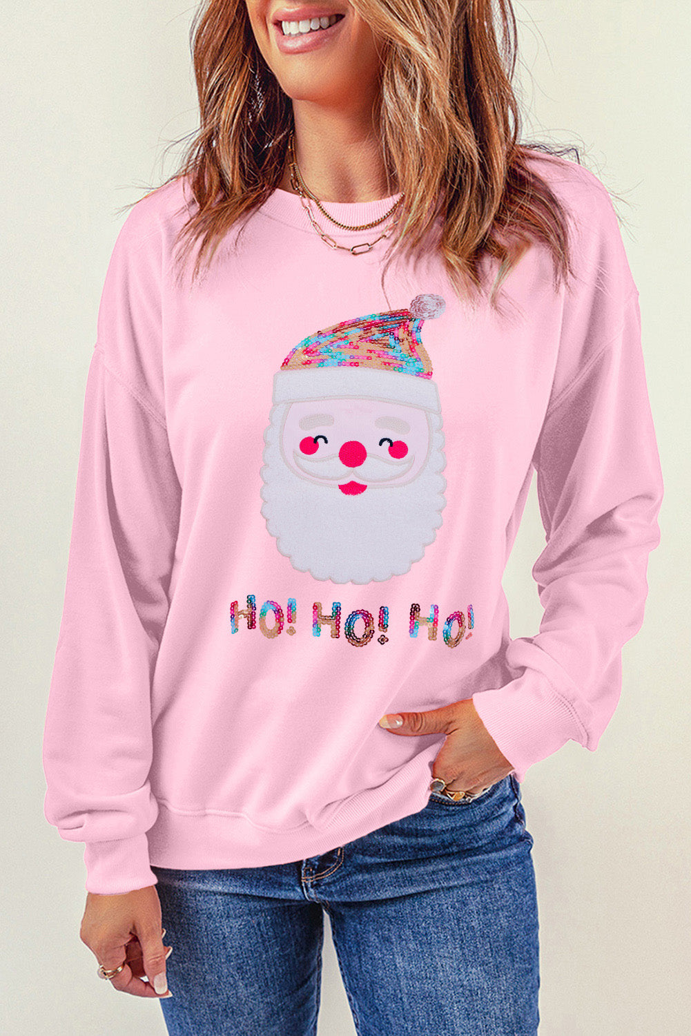 Red Christmas Santa Claus Print Drop Shoulder Sweatshirt