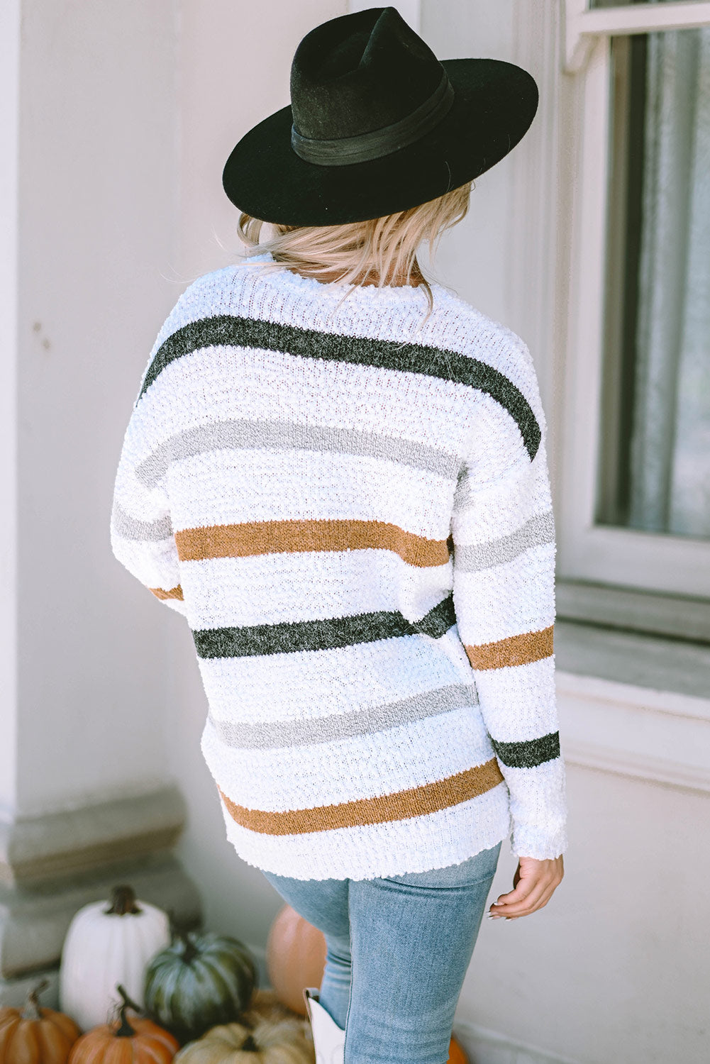 Striped Popcorn Knit Sweater